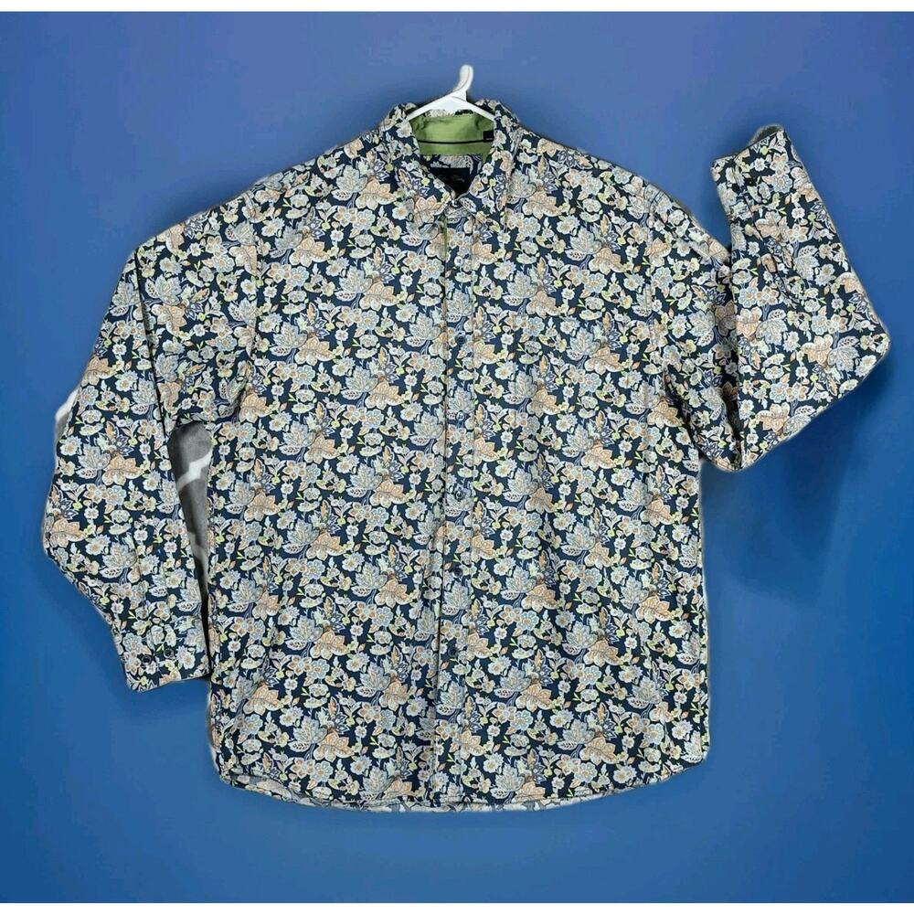 Indigo Palms Tommy Bahama Shirt Men Size Large Blue Floral Button Up Resort